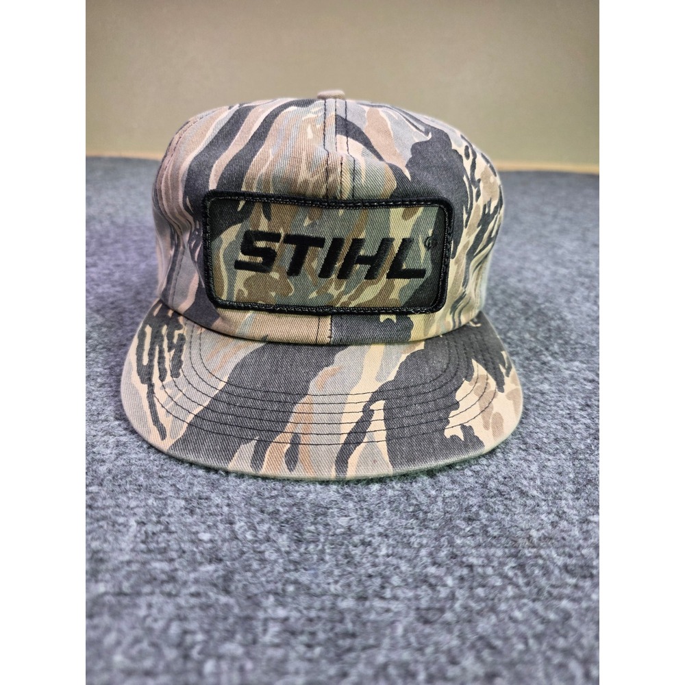 Vintage STIHL Trucker Hat Mens OSFA Tiger Stripe Camo Snapback K-Products USA